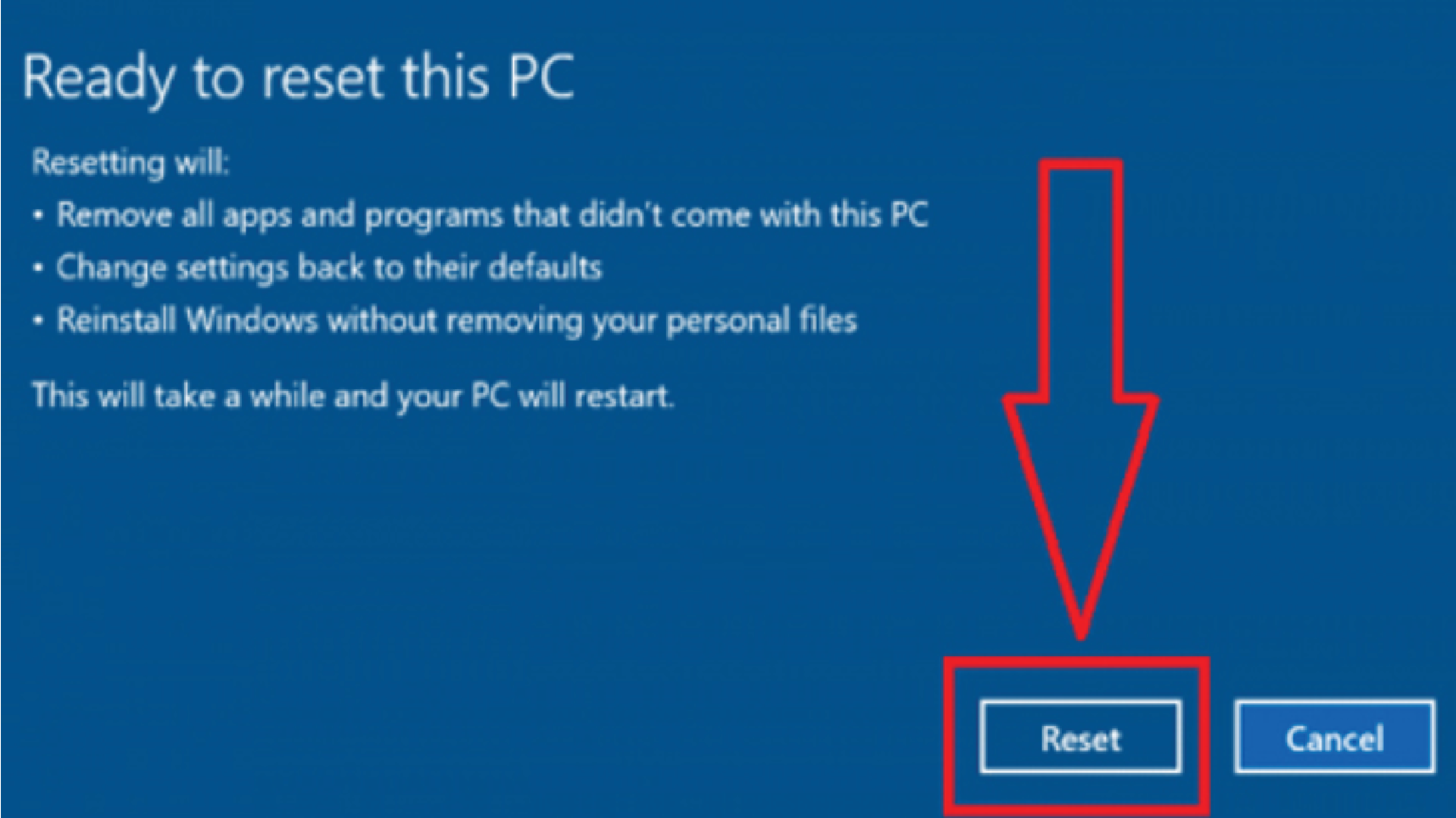 reset pc windows 10 stuck